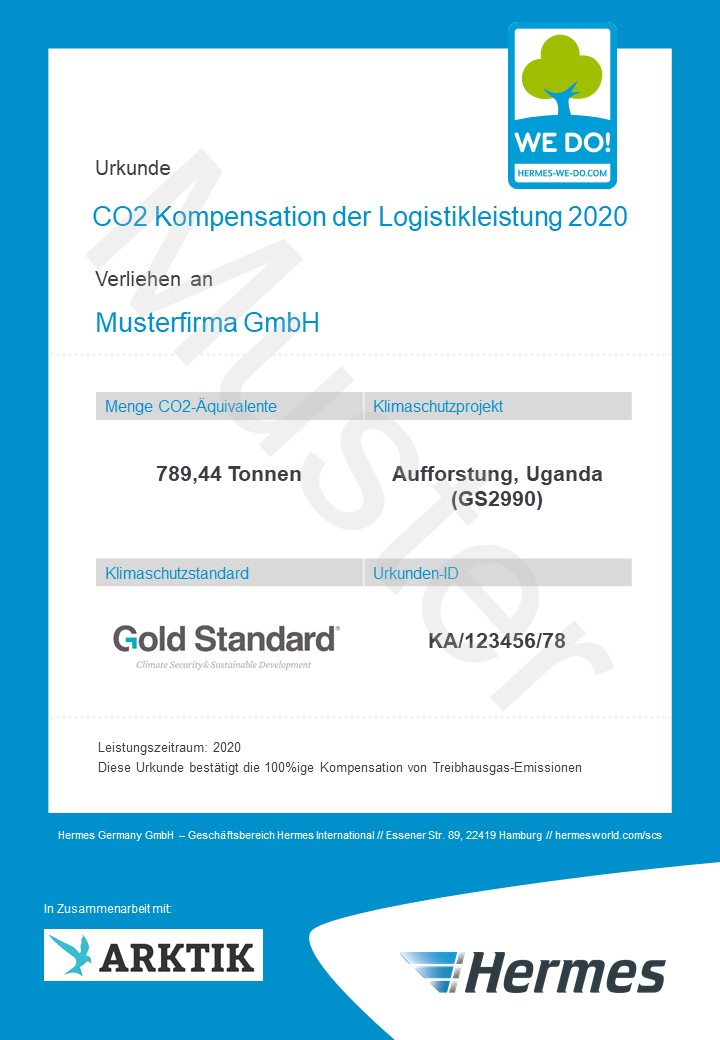 Musterzertifikat für CO2-Kompensation